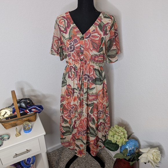 Baltic Born Floral Midi Dress in Pink and Green - Picture 2 of 6